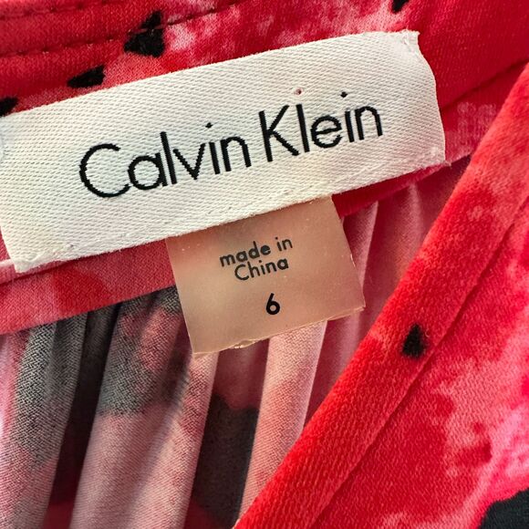 Calvin Klein Red and Black  Watercolor Halter Style High Neck Maxi Dress - Picture 2 of 7